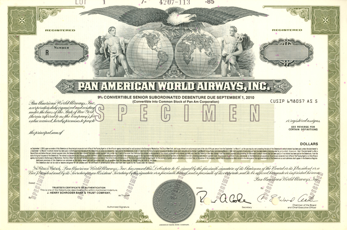 Pan American World Airways, Inc. - Specimen Bond